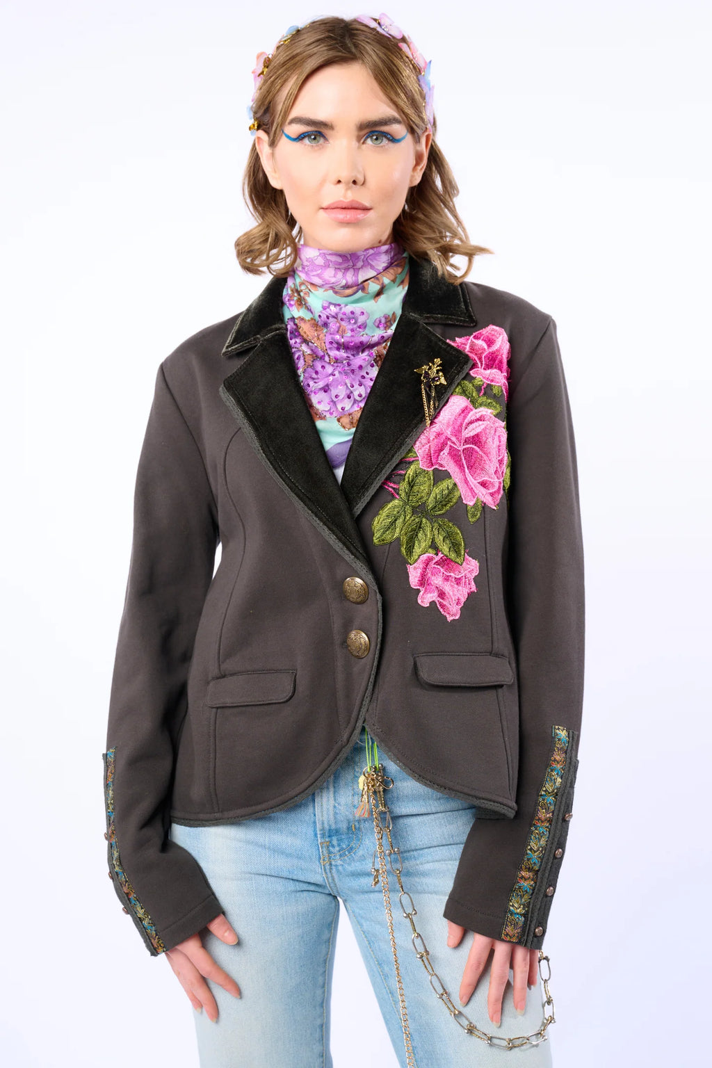 COLONEL EMBROIDERED FLORAL KNIT FRENCH TERRY JACKET