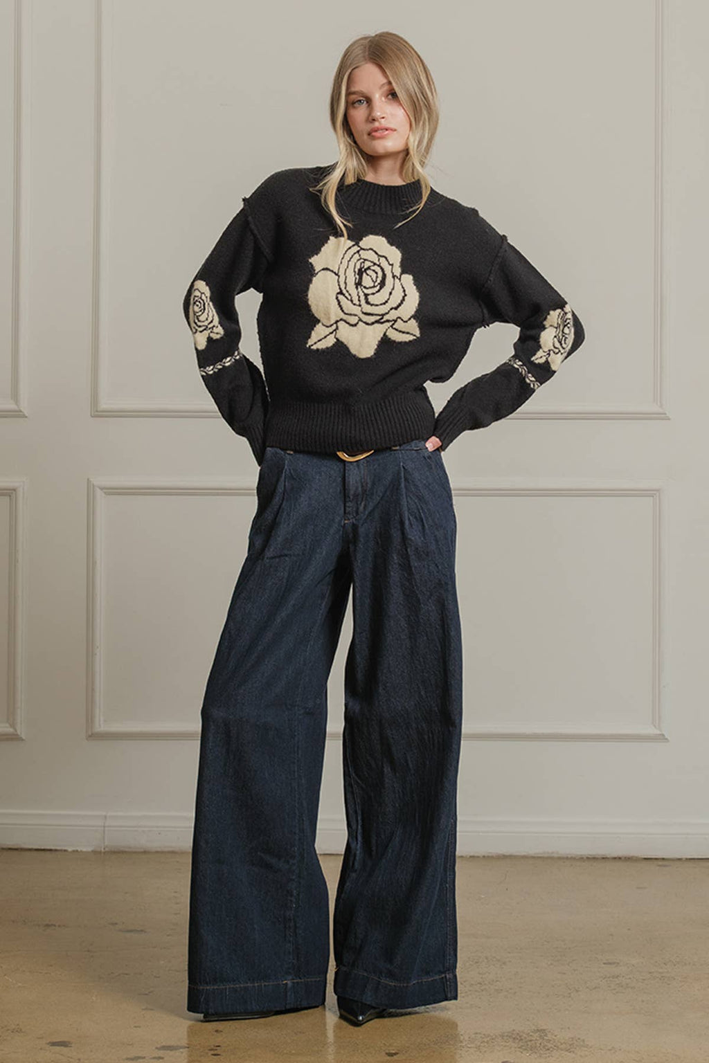 Rose Jacquard Knit Sweater