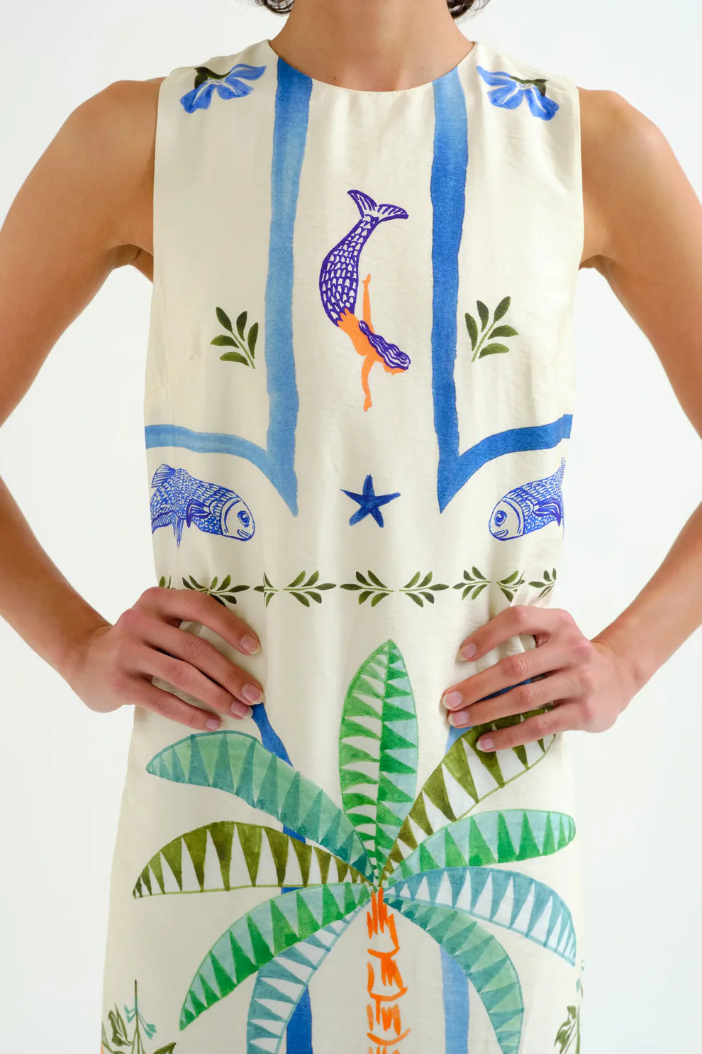 Midi Dress with Palm Print