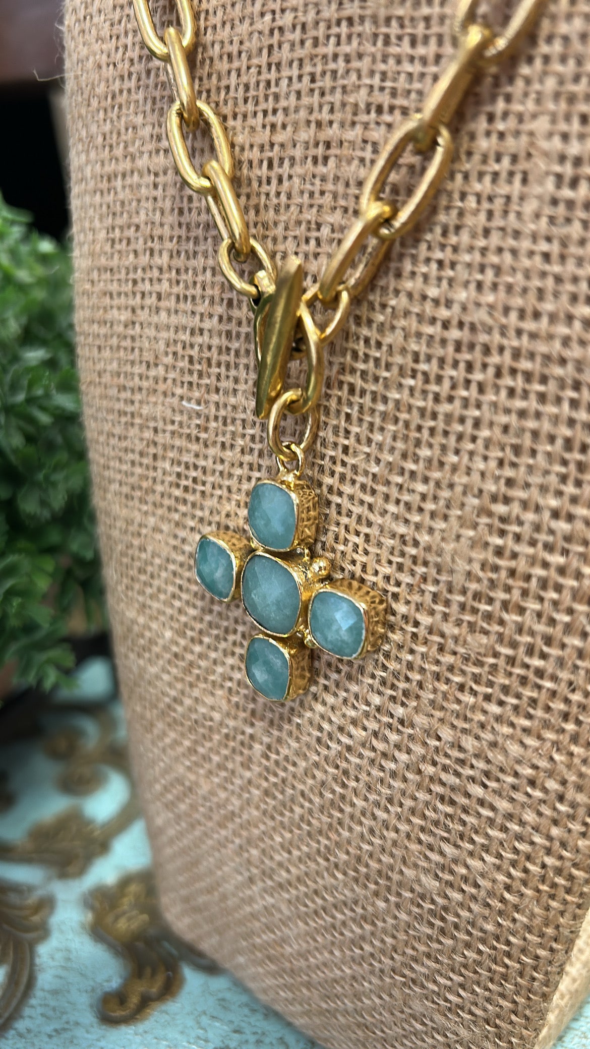 Antiqued Chain with Amazonite Cross Pendant