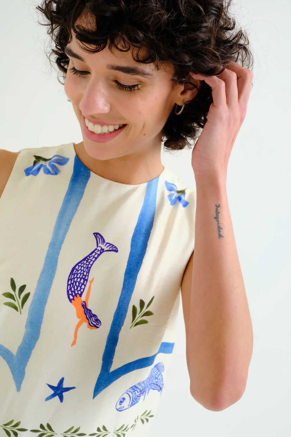 Midi Dress with Palm Print