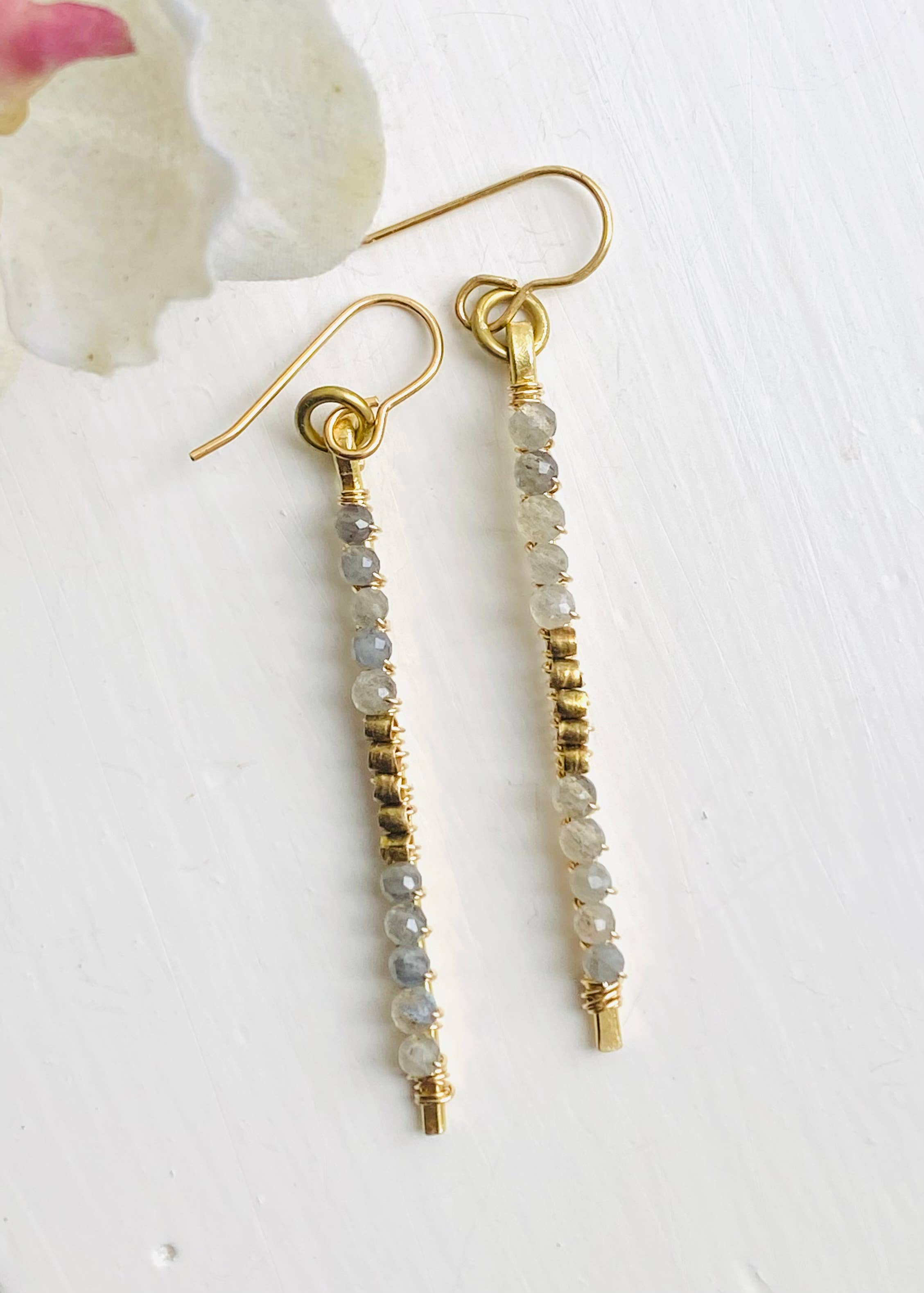 Gemstone Bar Earrings: Labradorite (Gray)