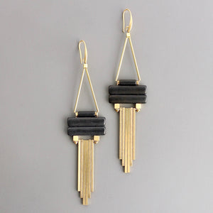 Geometric black magnesite and brass earrings 92