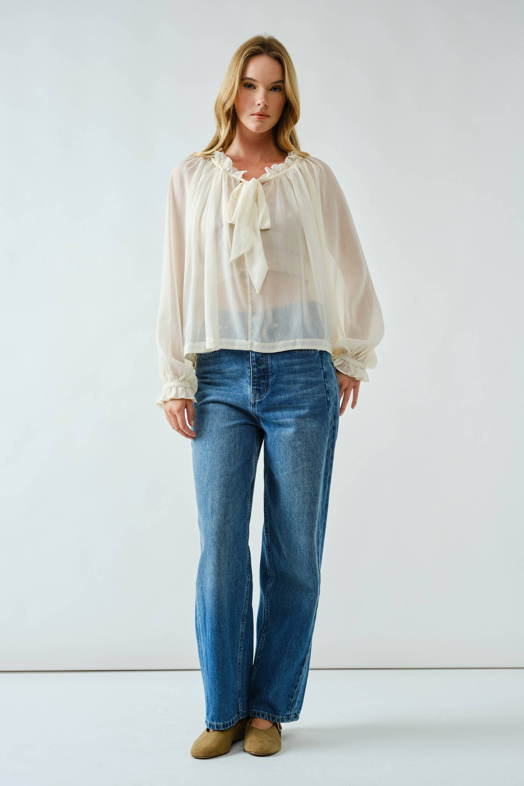 LOVELY SEMI SHEER RIBBON BLOUSE