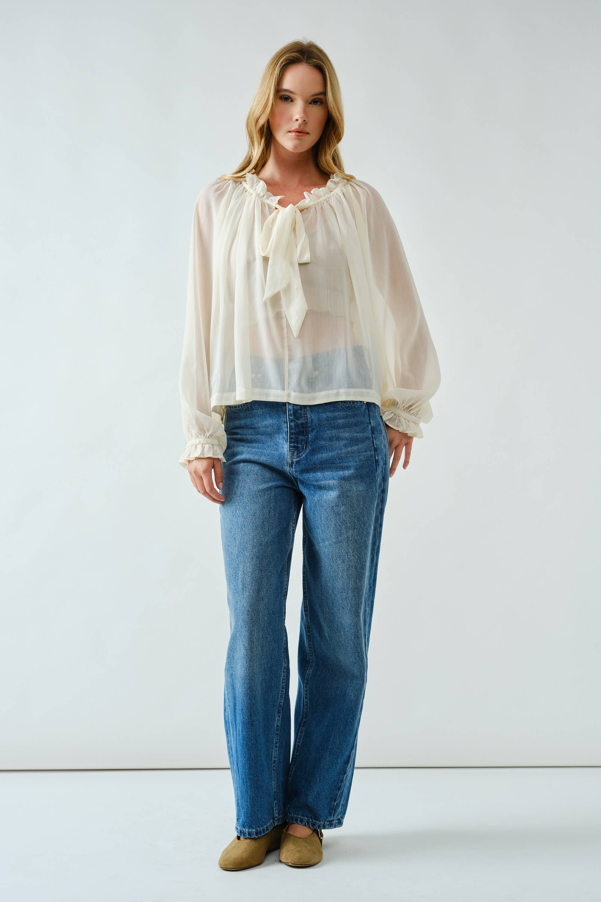 LOVELY SEMI SHEER RIBBON BLOUSE