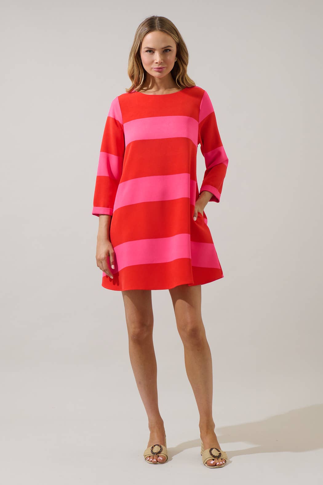 red shift mini dress Mini Shift Dress in Stretch Linen
