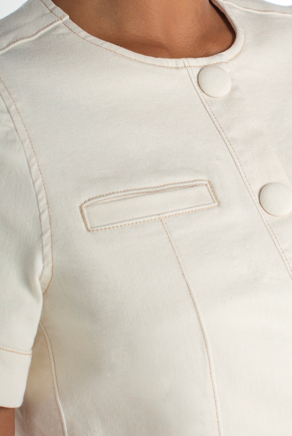 Collarless Short Sleeve Cropped Jacket