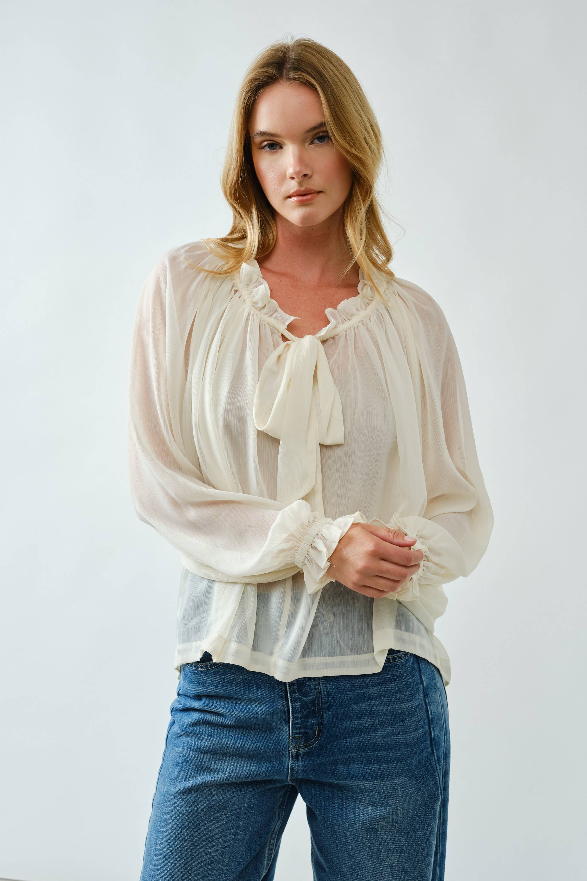 LOVELY SEMI SHEER RIBBON BLOUSE