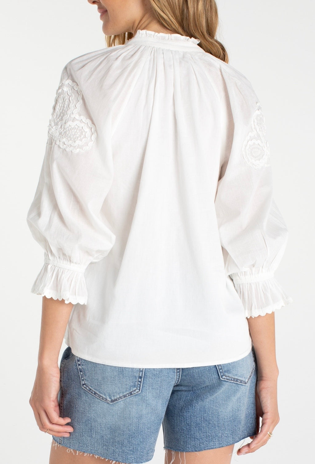 3/4 Sleeve Button Front Woven Top