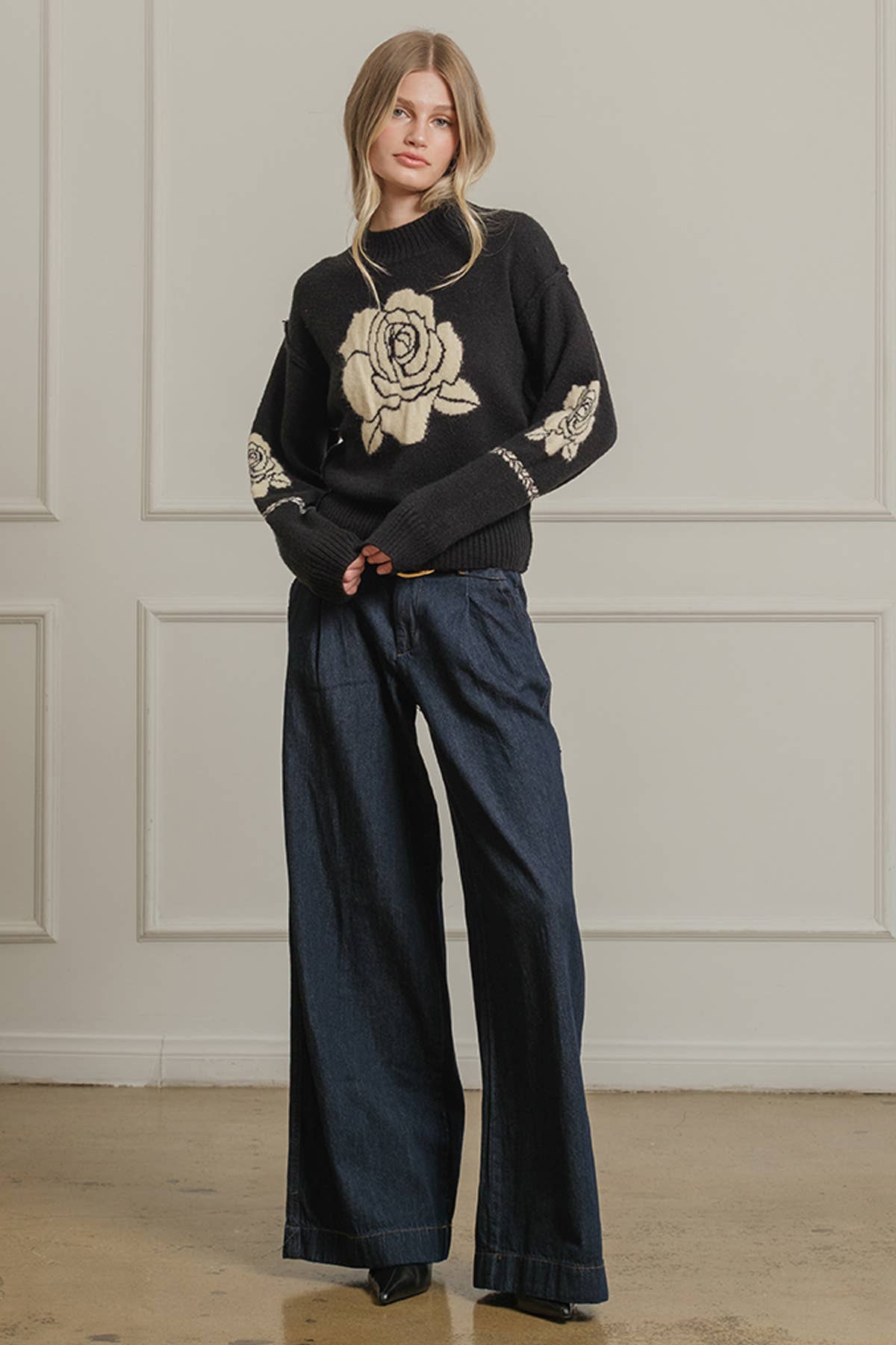 Rose Jacquard Knit Sweater