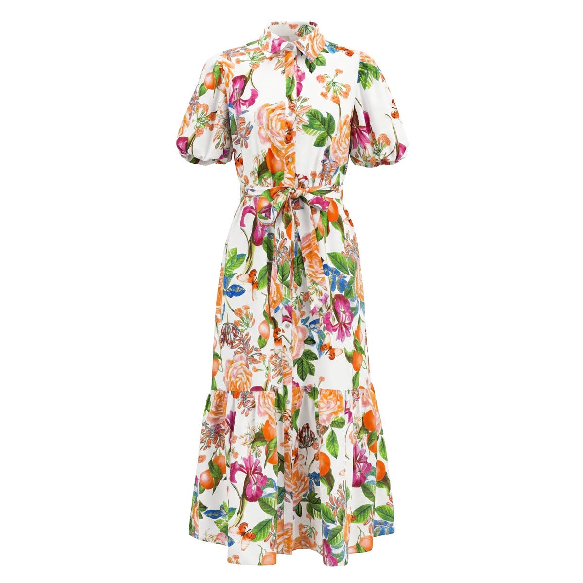 Tangerine Bloom Shirt Dress