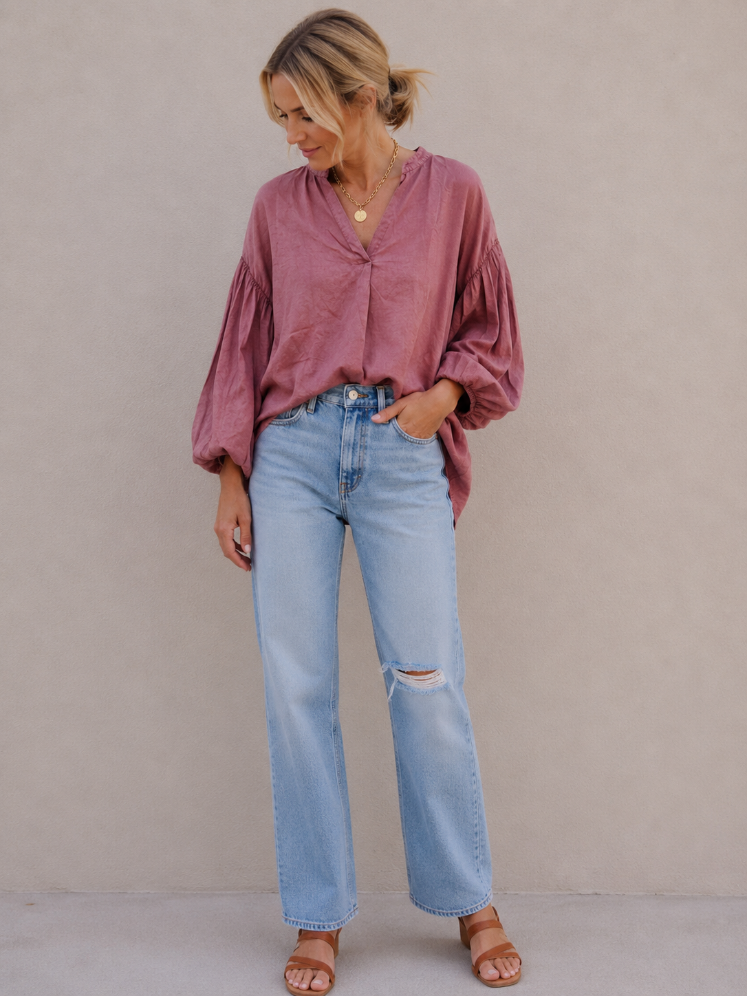 Washed Cotton Popover Top