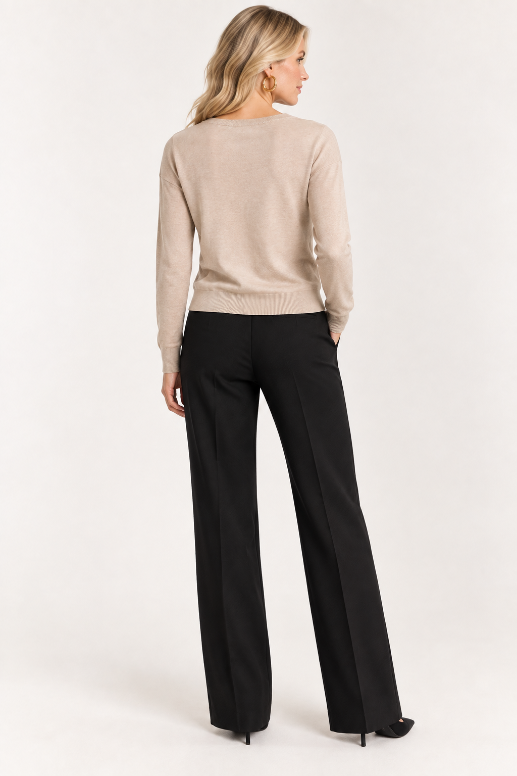 Draped Neck Mixed Media Sweater