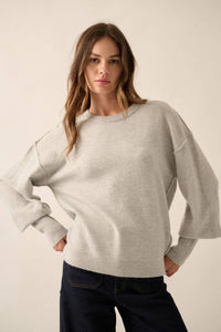 Solid Round-Neck Wide-Sleeve Loose Sweater