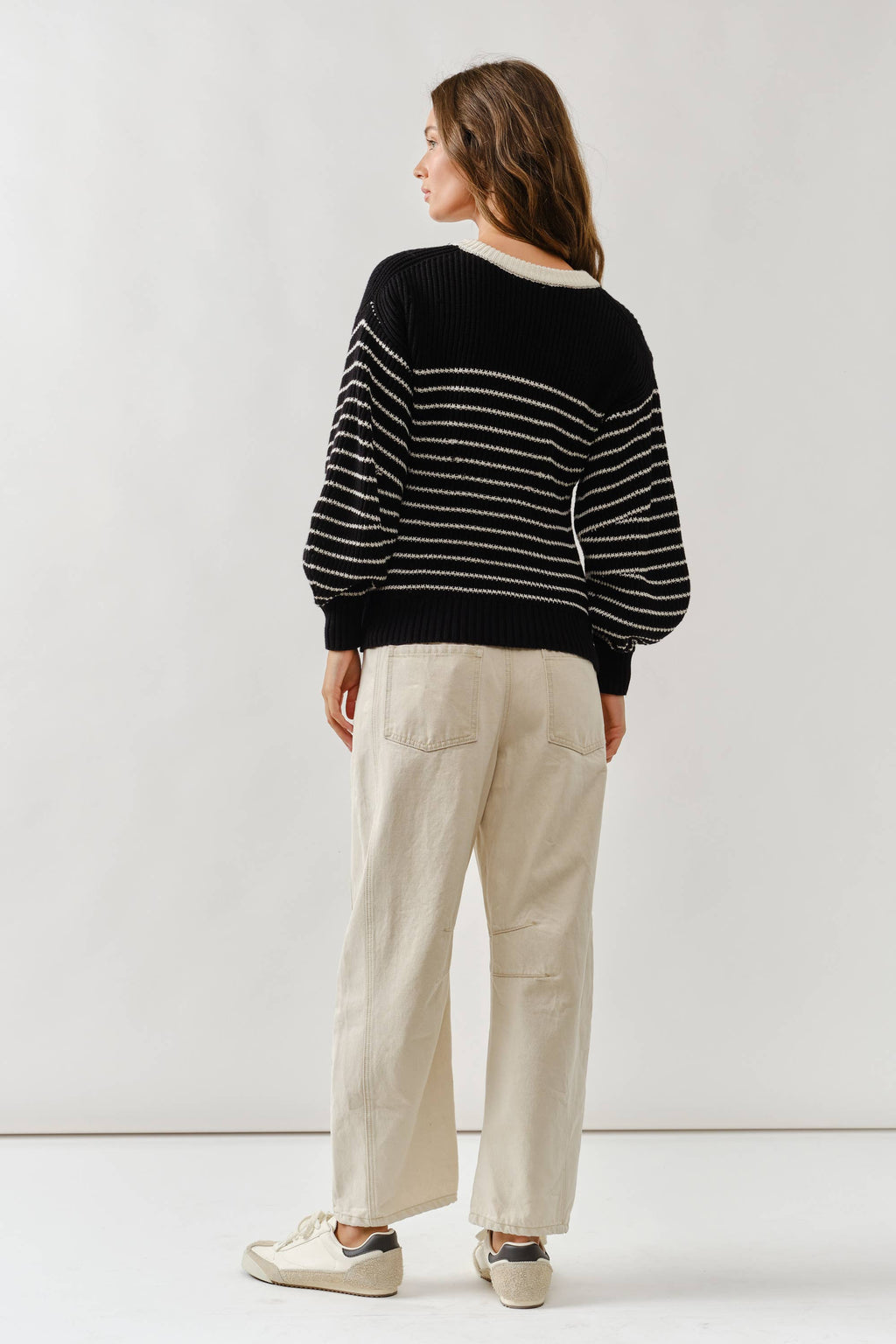 Voluminous Sleeve Stripe Cardigan