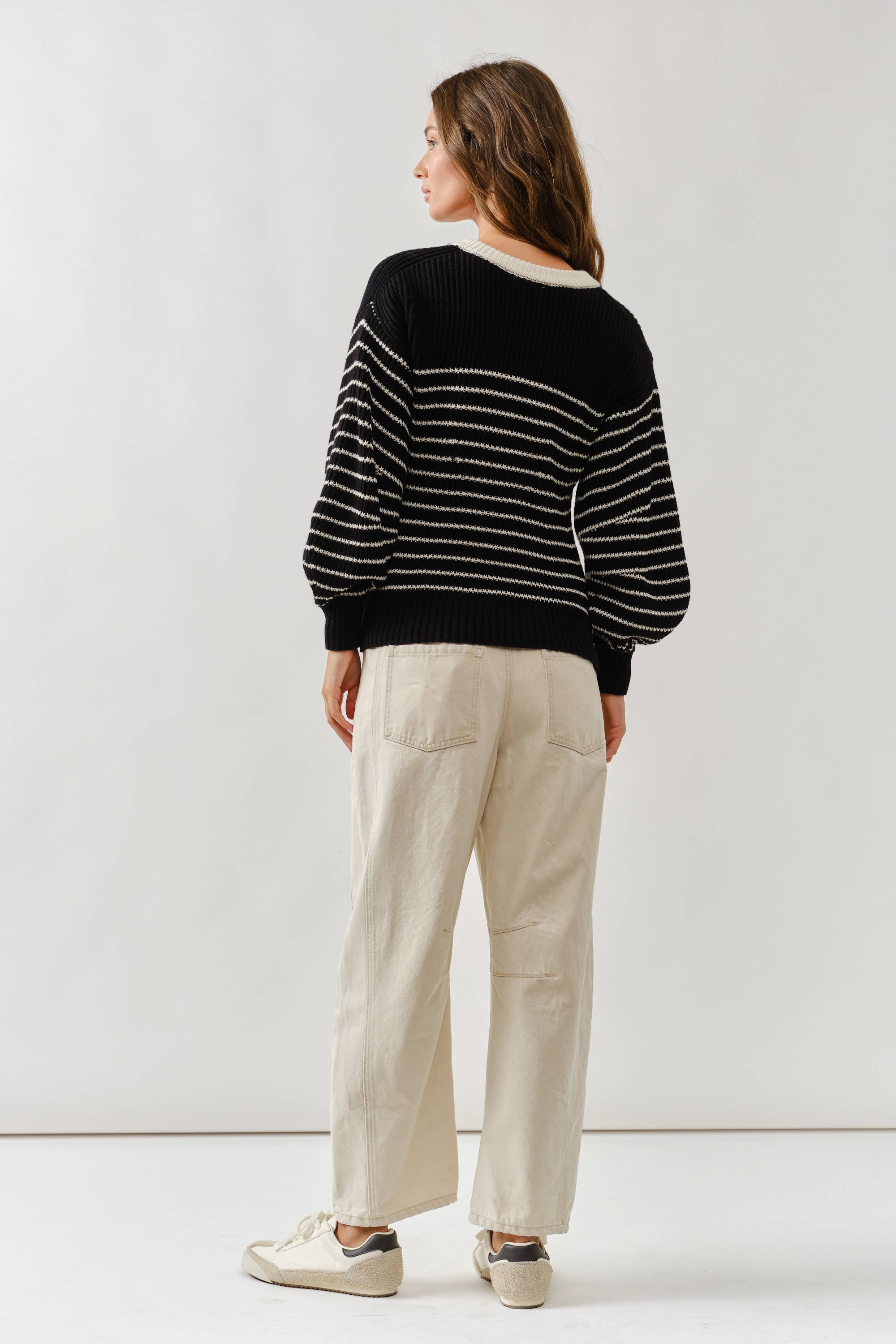Voluminous Sleeve Stripe Cardigan