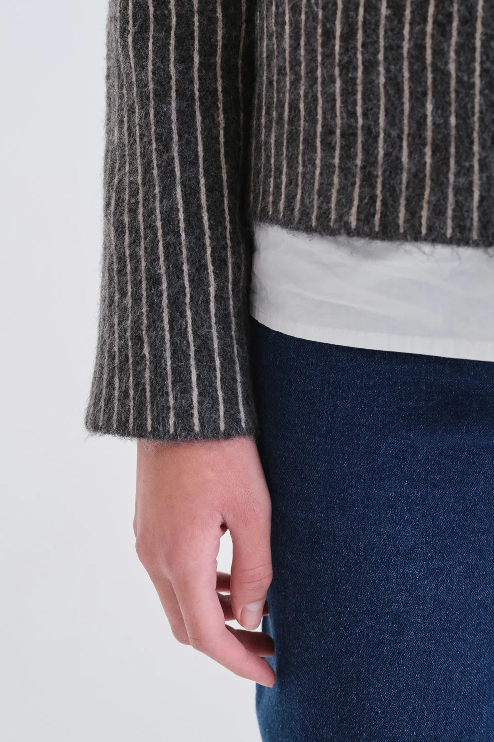 Dark Gray & White Striped Cardigan