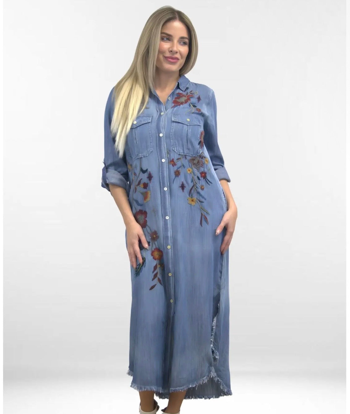 Embroidered Denim Dress
