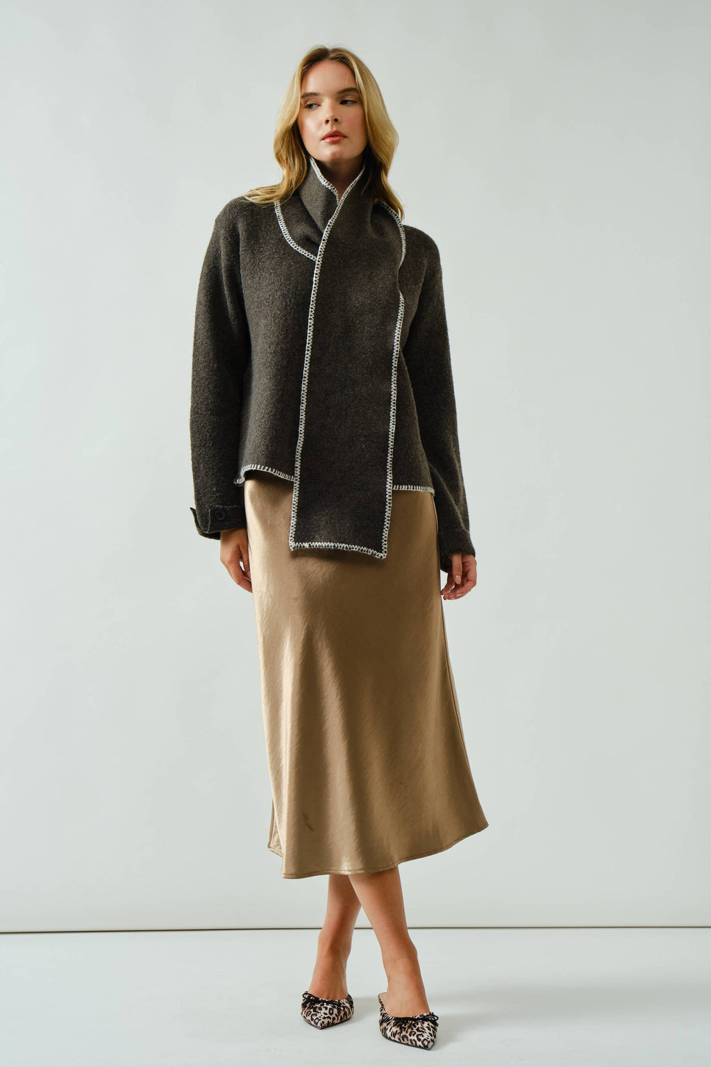 A Line Satin MIDI Skirt