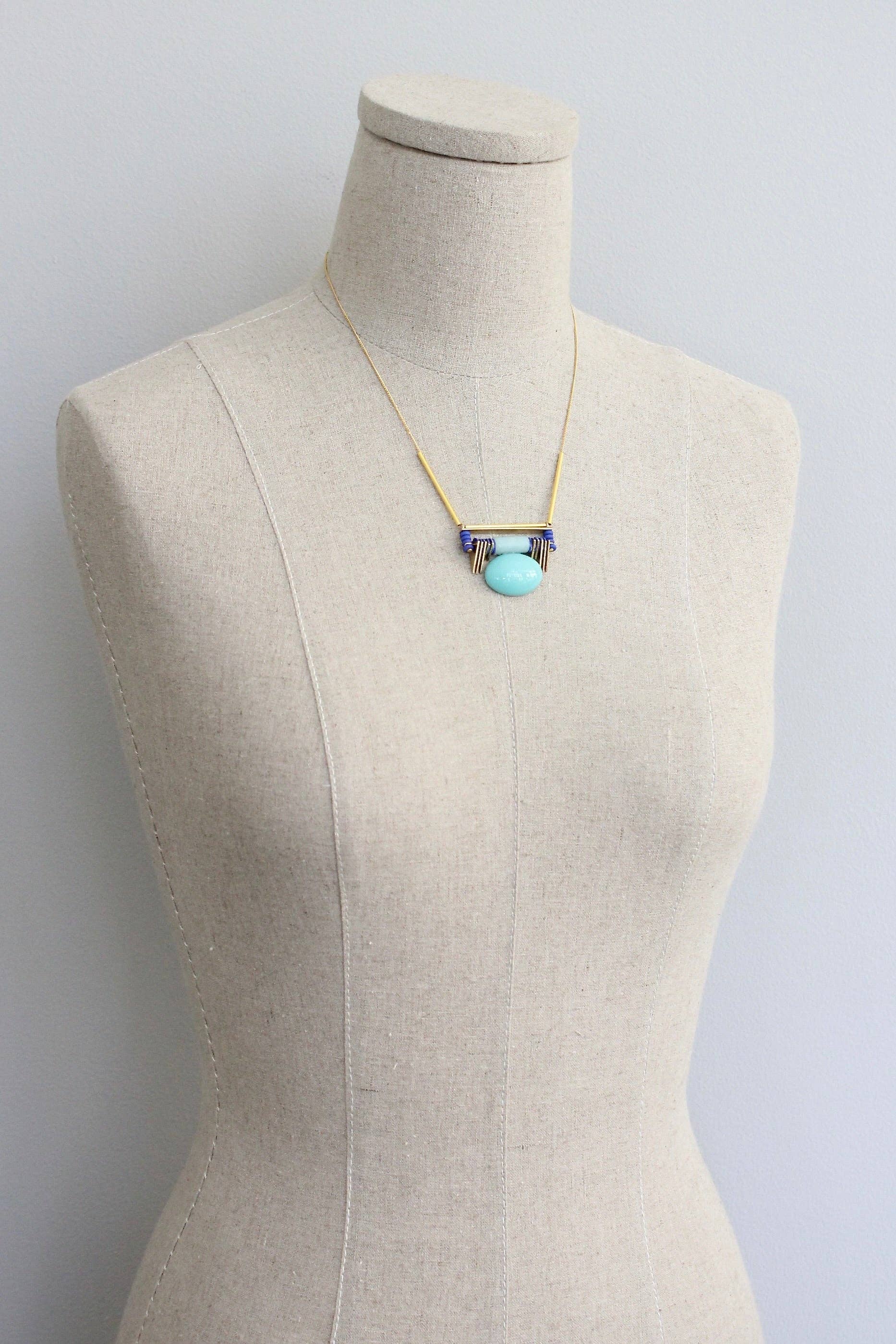 Turquoise glass and ammonite Artdeco necklace 618