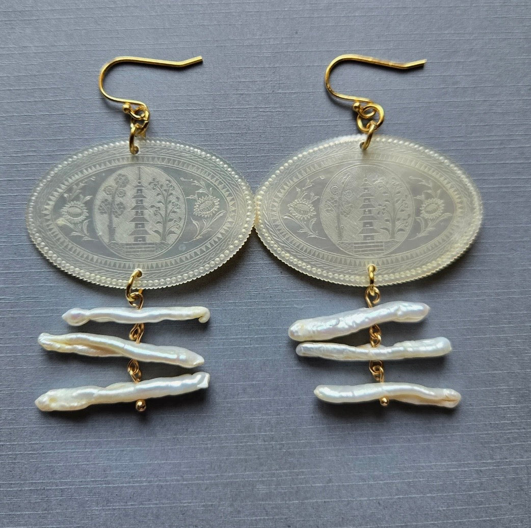 Antique Pearl Token Earrings