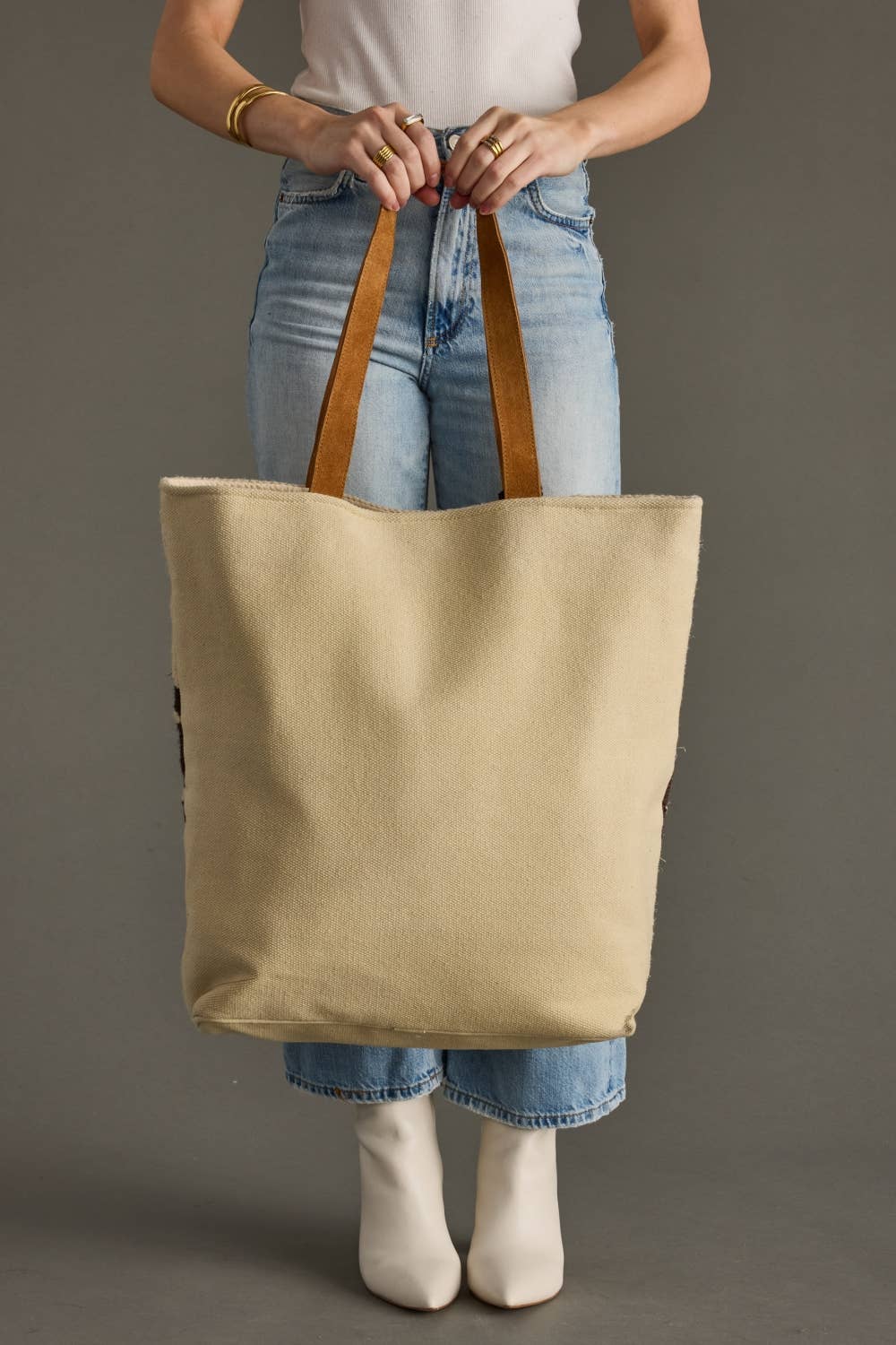 Cream, Slate, Black & Mustard Western Tote