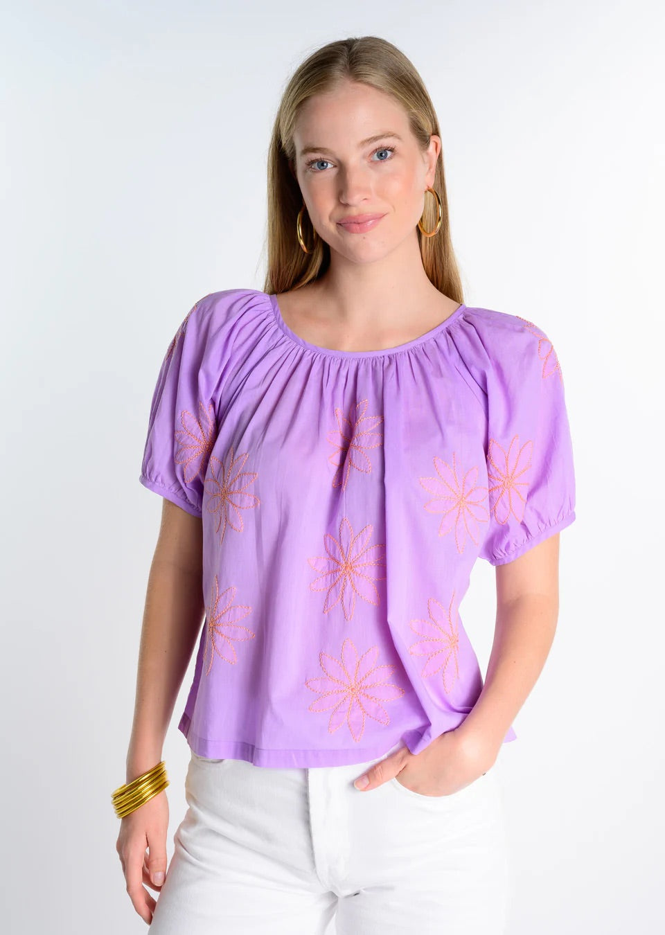 Hand embroidered star flower top￼