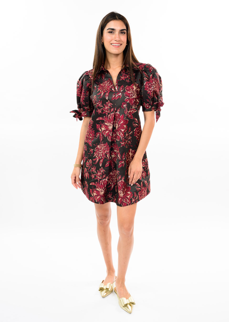 Brocade Bow Sleeve Dress