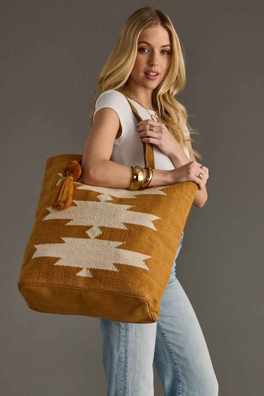 Camel & Cream Aztec Tote