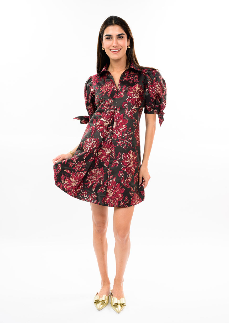 Brocade Bow Sleeve Dress