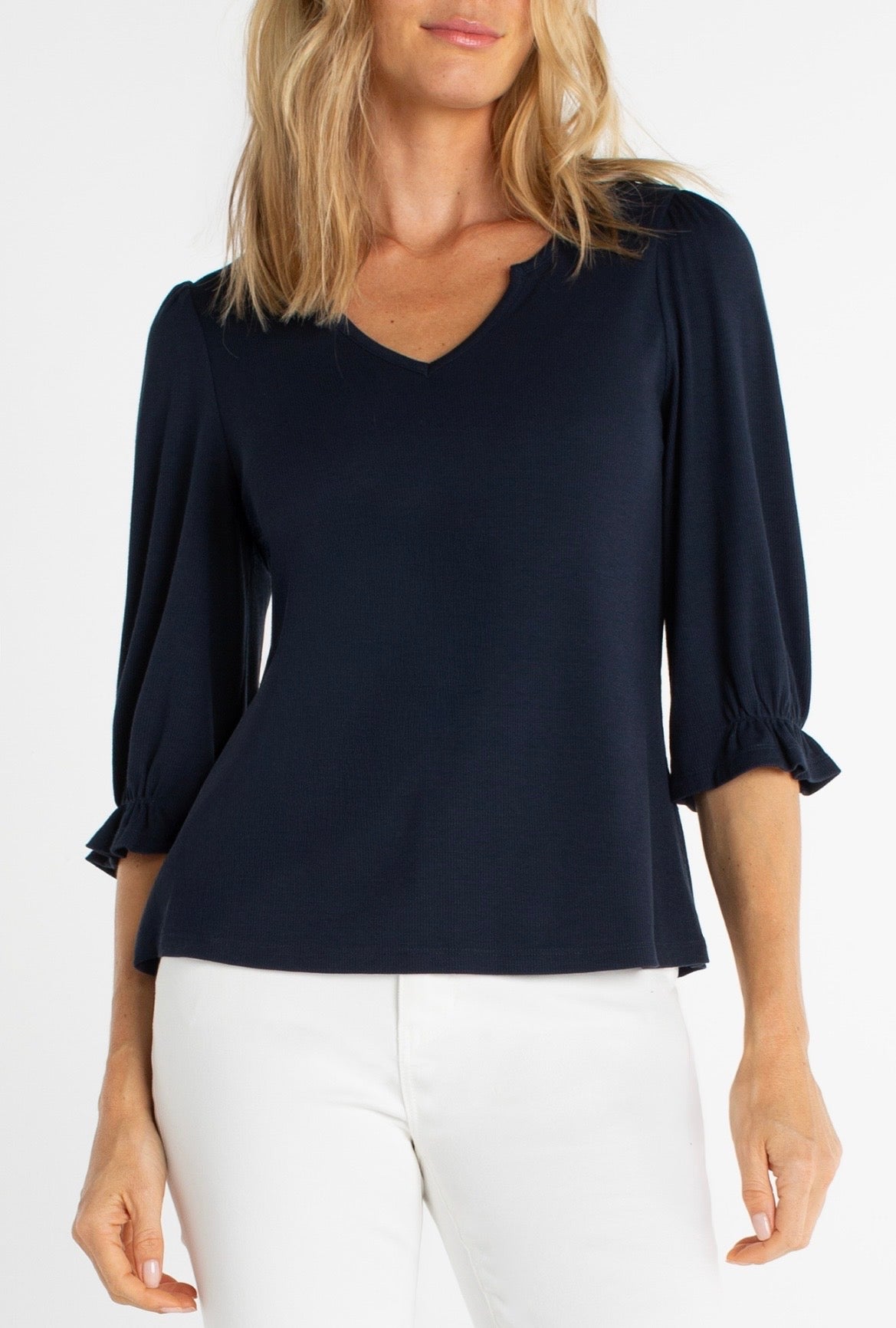Elbow Sleeve Notch Knit Tee