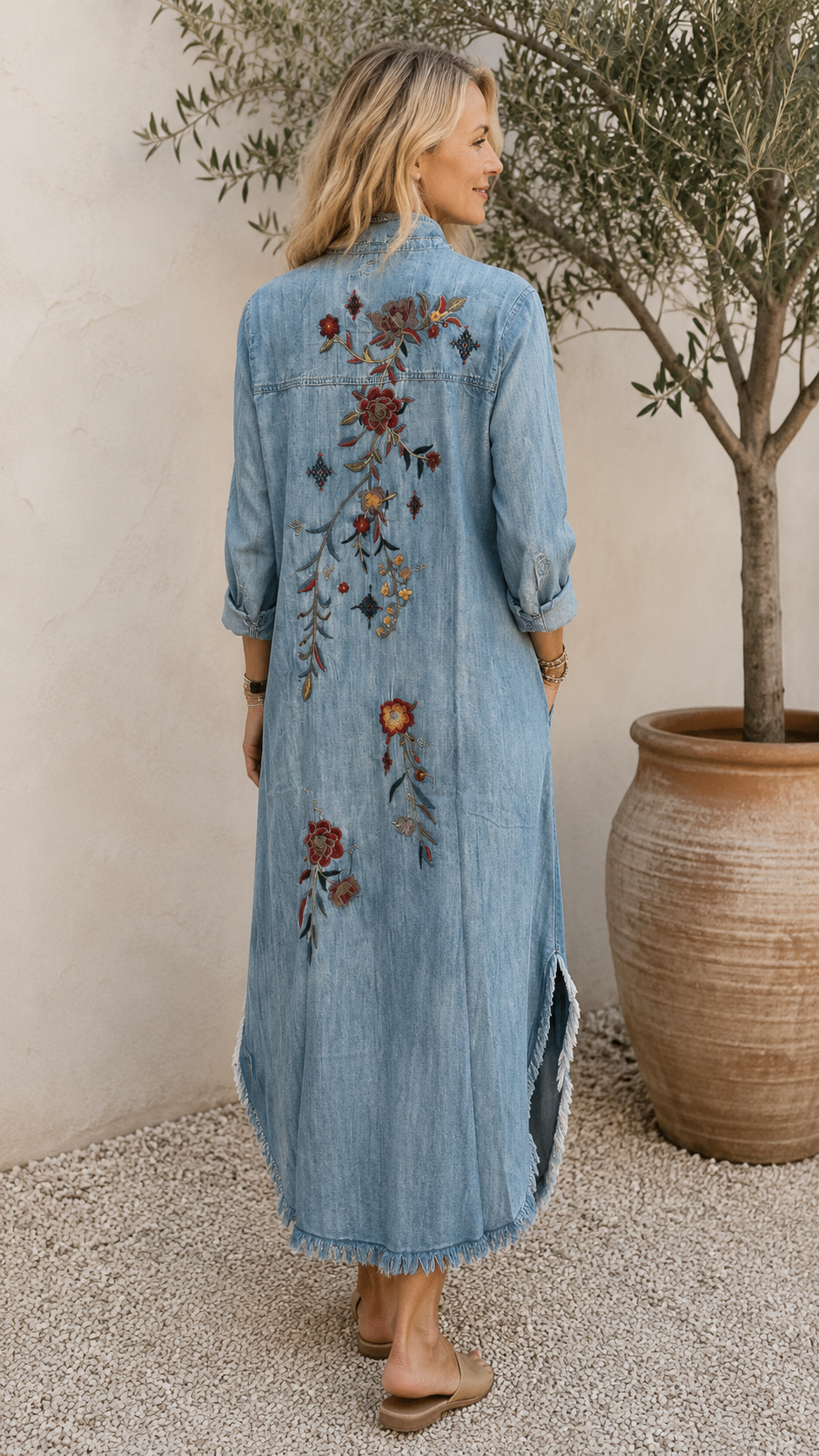 Embroidered Denim Dress