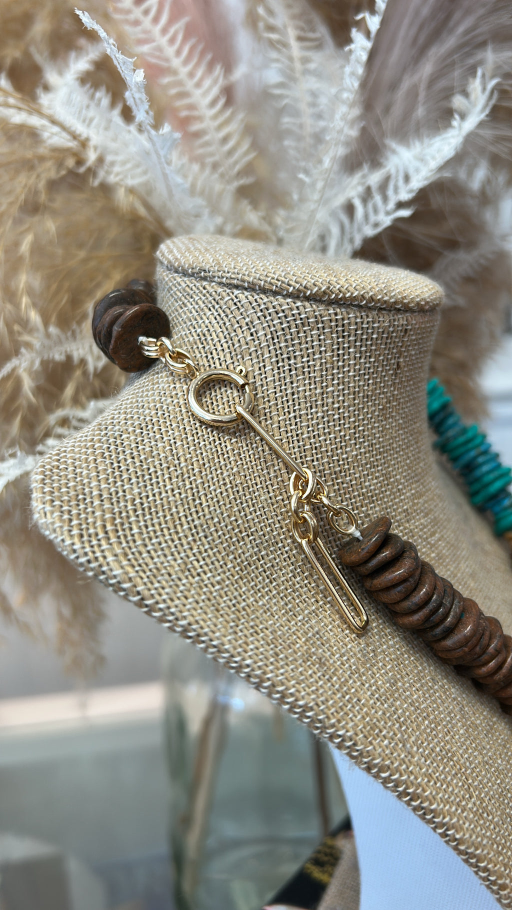 Turquoise, Pearl & Brown Beaded Necklace D1