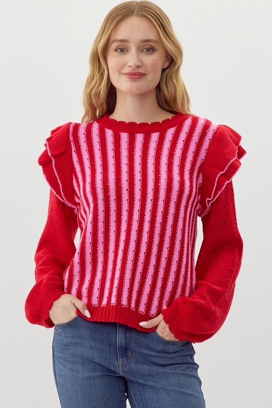 Pegboard Textured Striped Knit Top