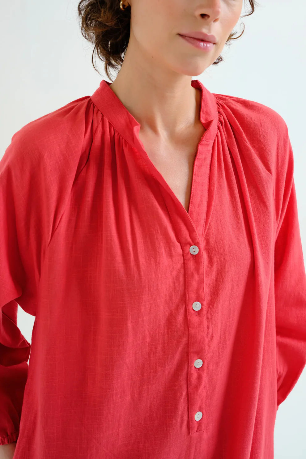 Long Red Kaftan with Buttons