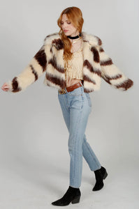Agnes Ivory Brown Faux Fur Jacket