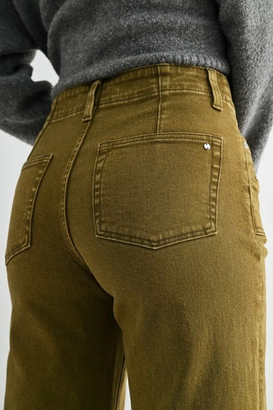 High Rise Wide Crop Patch Pocket Jeans