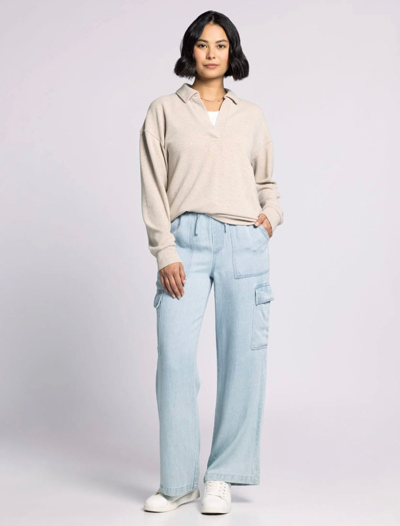 Long sleeve collared V-neck shirt