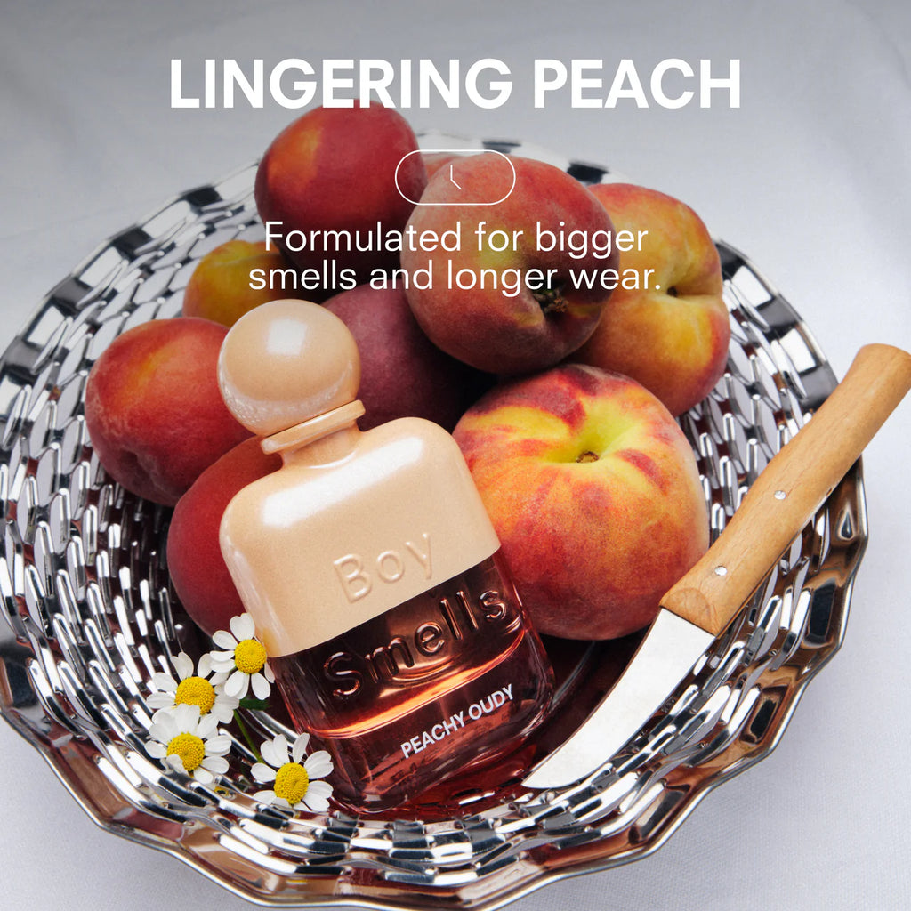 Peachy Oudy
Sweet succulence meets luxe, earthy oud.