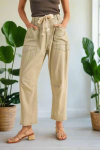 Two Tone  Cotton Pants With Cotton Belt