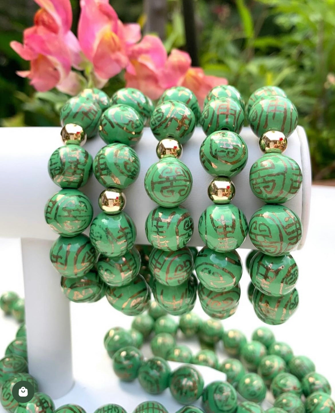 Green Luxe Hand painted Beaded Bracelet