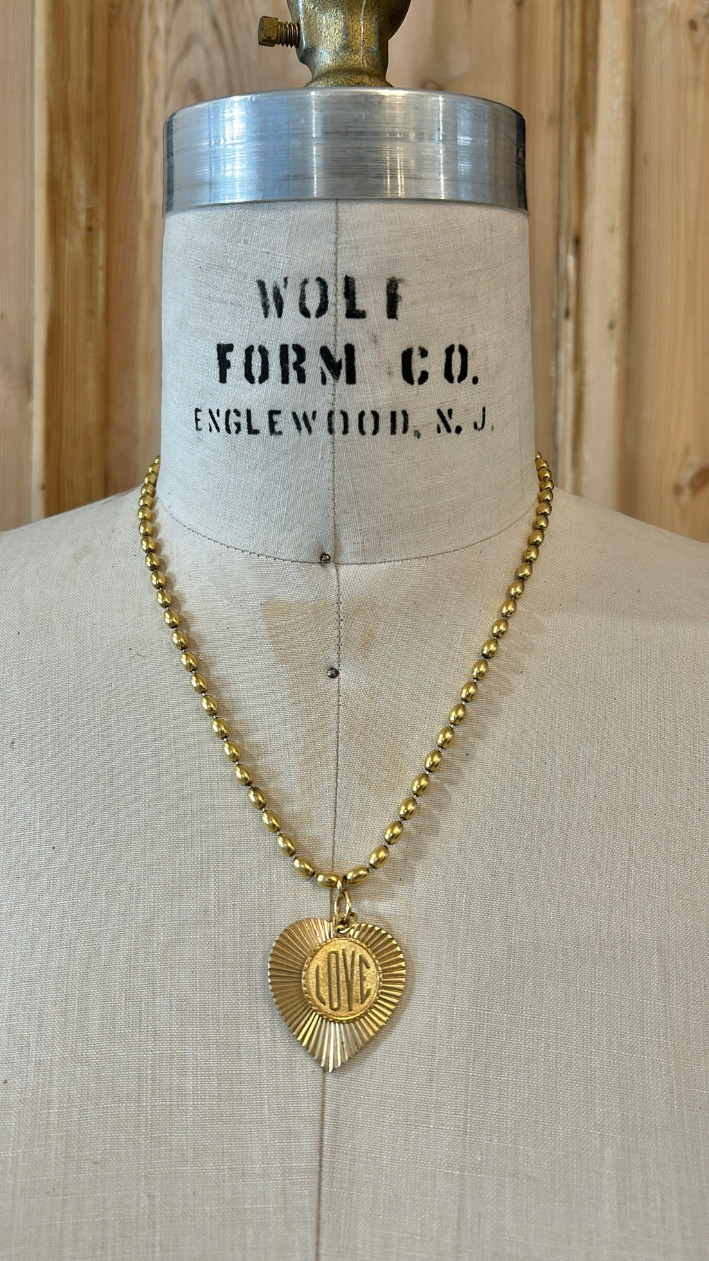 Gold Rice Chain with Heart & Love Pendant  106
