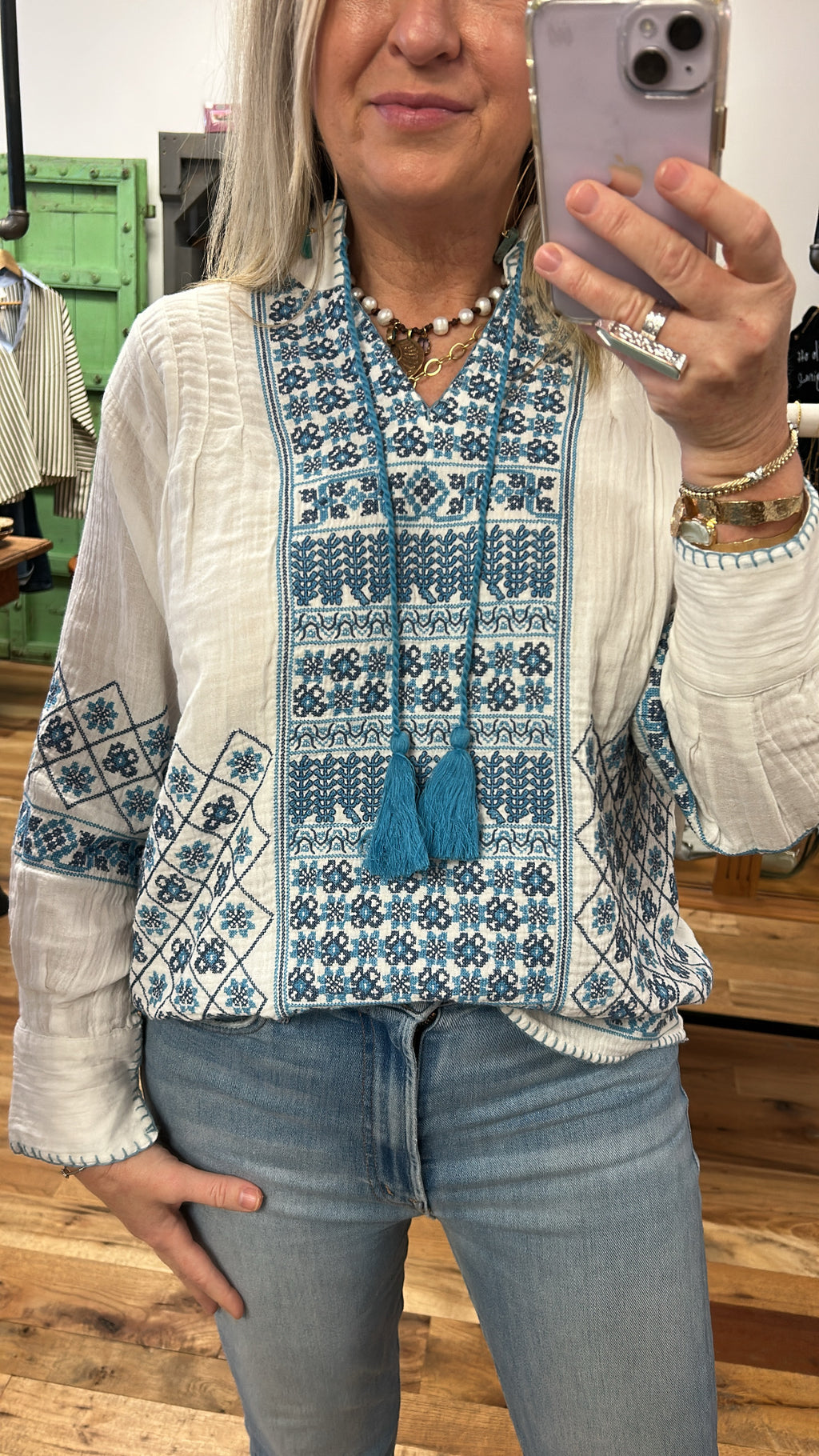 Gauze cross Stitch Top