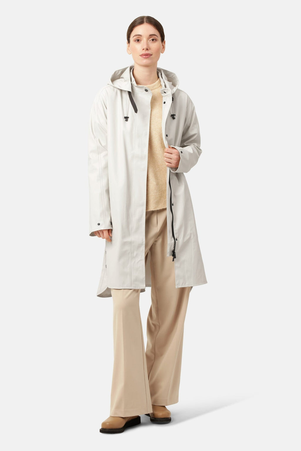 ILSE JACOBSEN HORNBÆK RAIN 71 HOODED RUBBERIZED COAT | MILK CREME 121