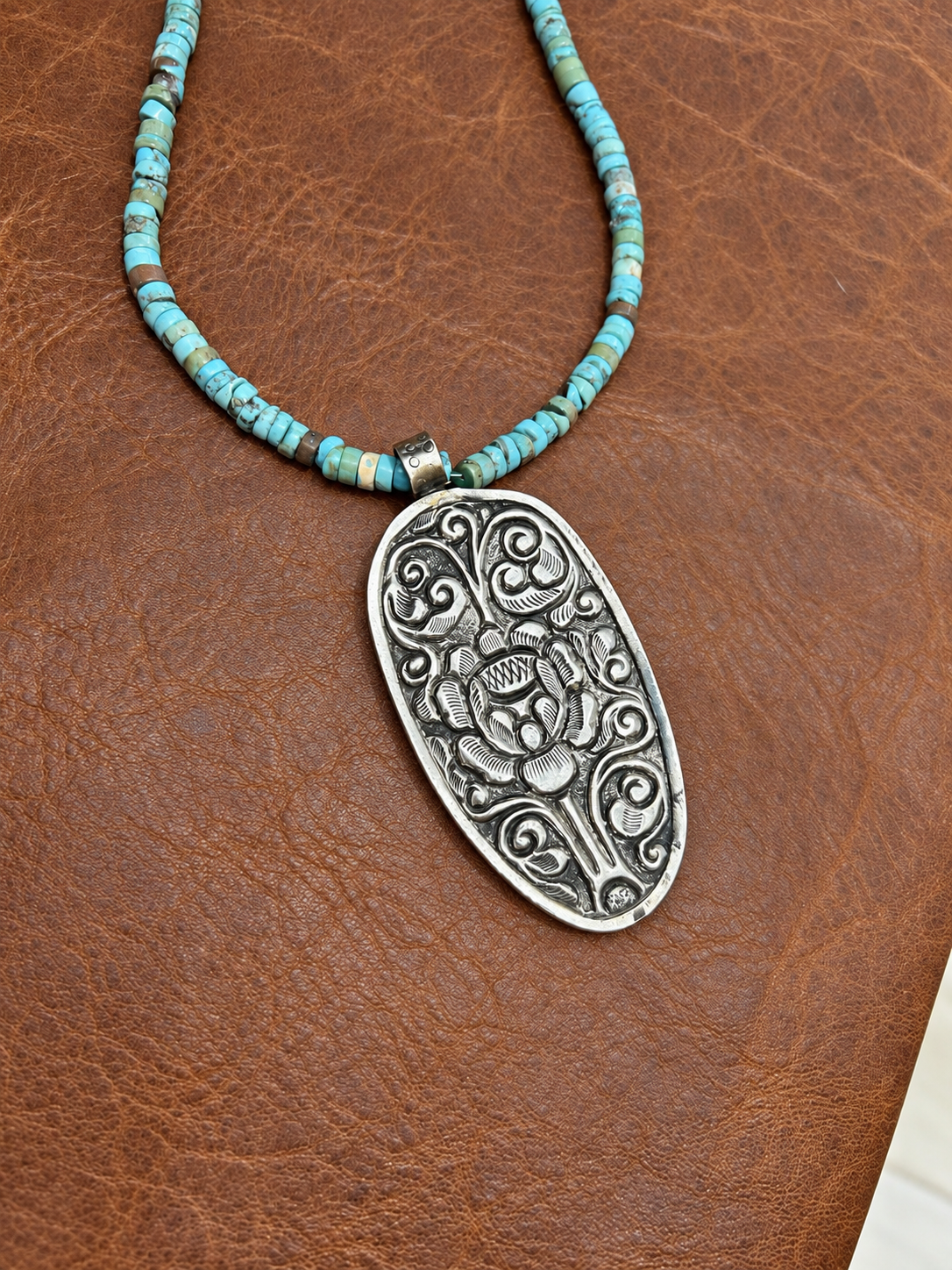 Chief Hand-Carved Pendant Turquoise Necklace
