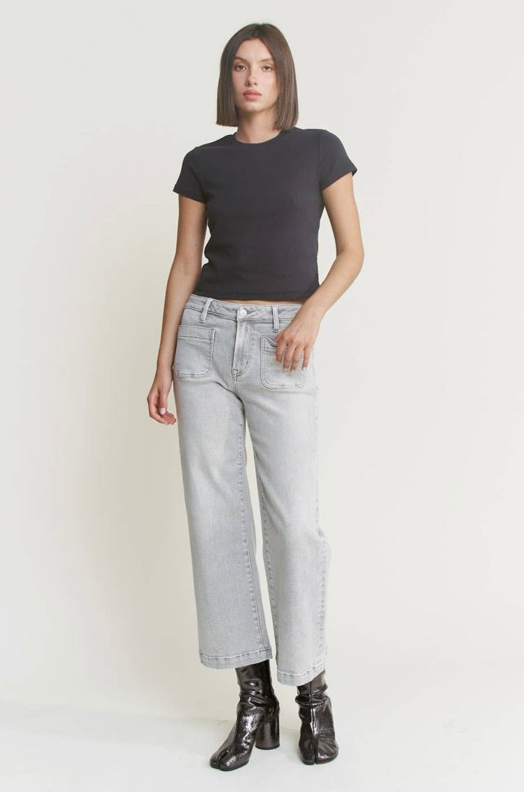 High Rise Cropped Wide Leg Patch Pocket