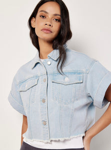 Short Sleeve Cropped Denim Jacket