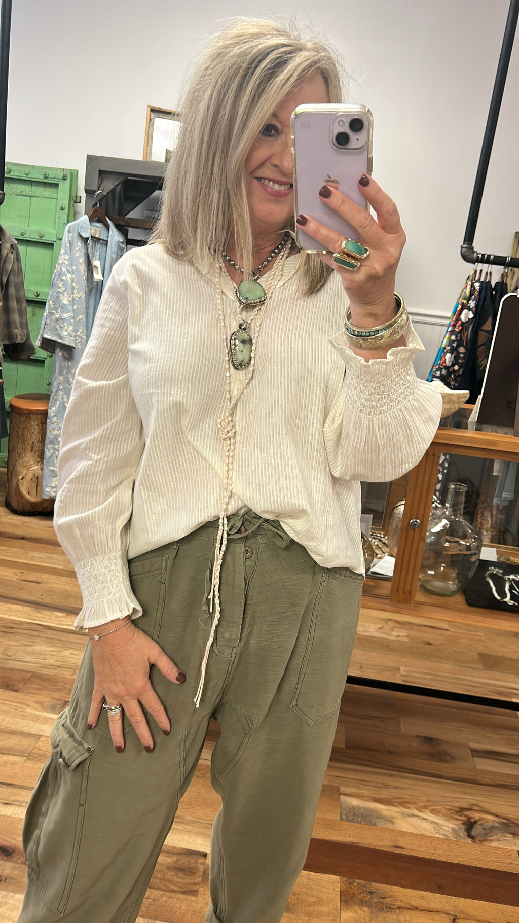 Metallic Stripe Long Sleeve Top