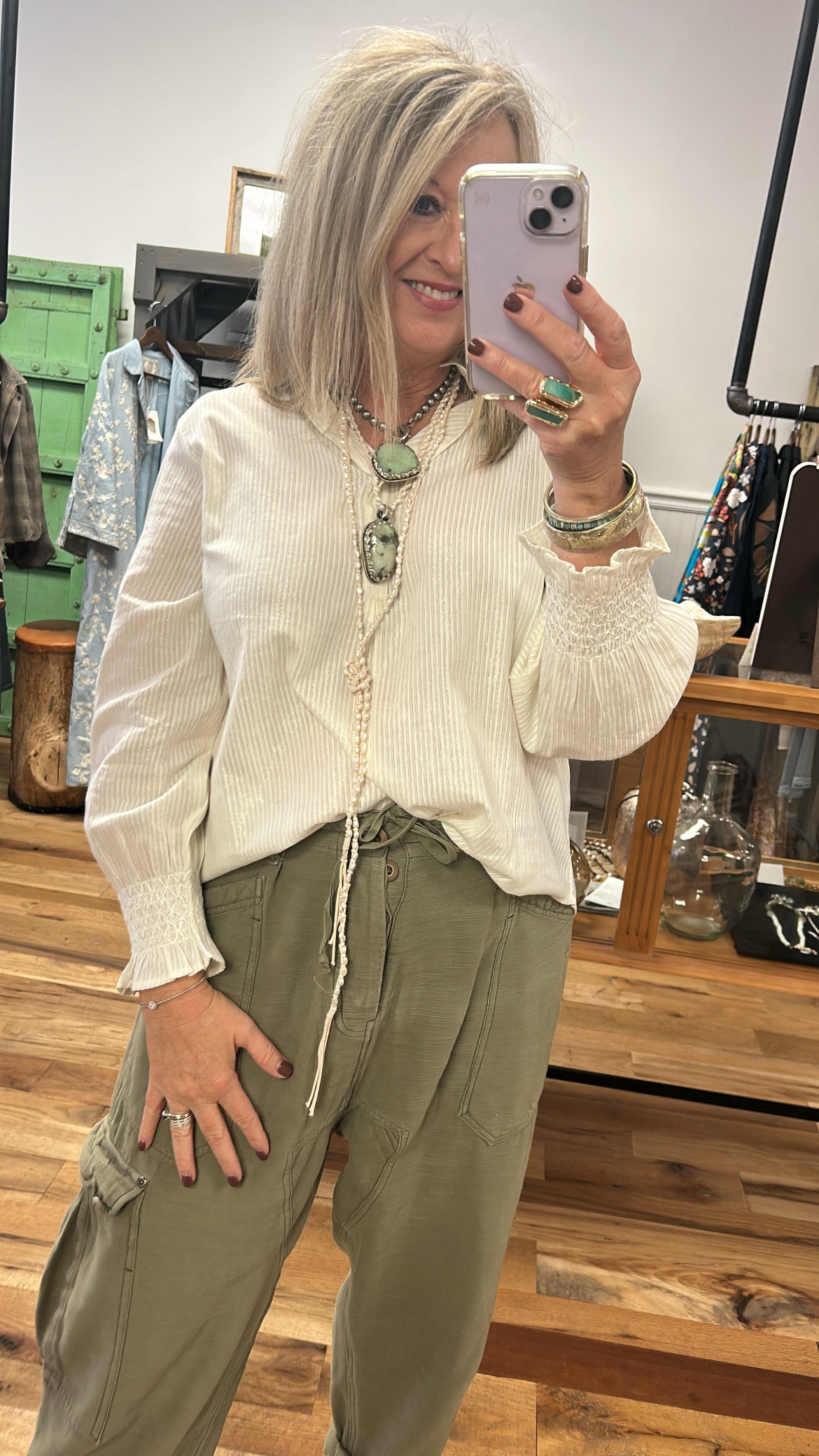 Metallic Stripe Long Sleeve Top