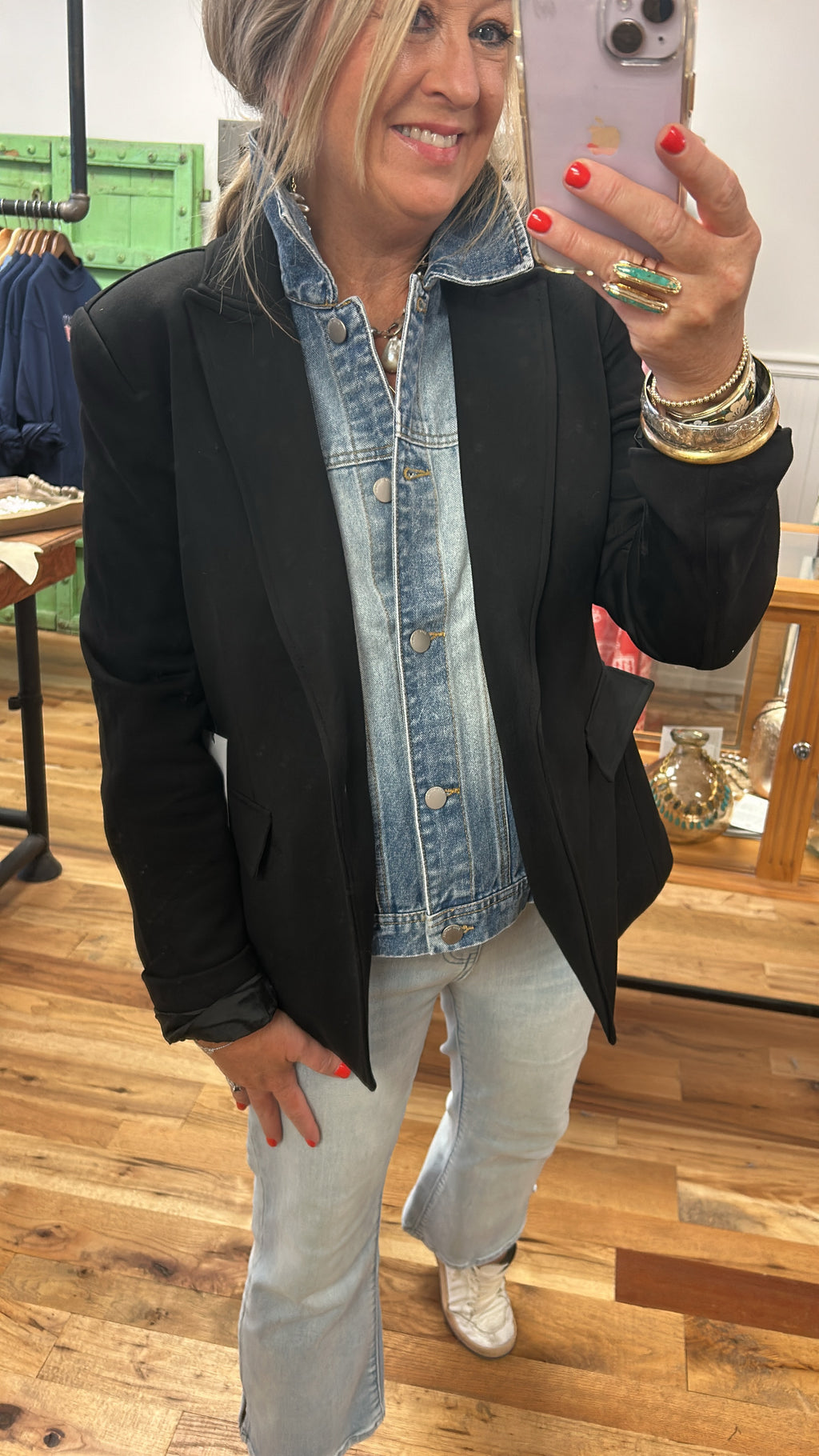 Helen Blazer With Removable Denim Insert in Black